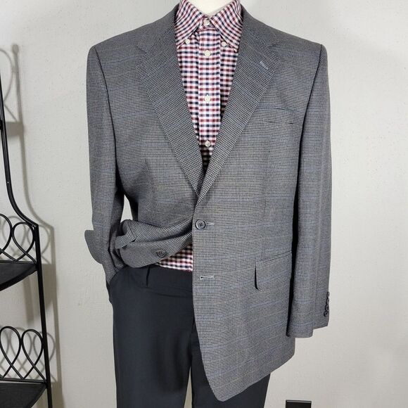 Croft Barrow Men's Sport Coat Blazer Two Button Gray Houndstooth‎ Poly Blend 44R